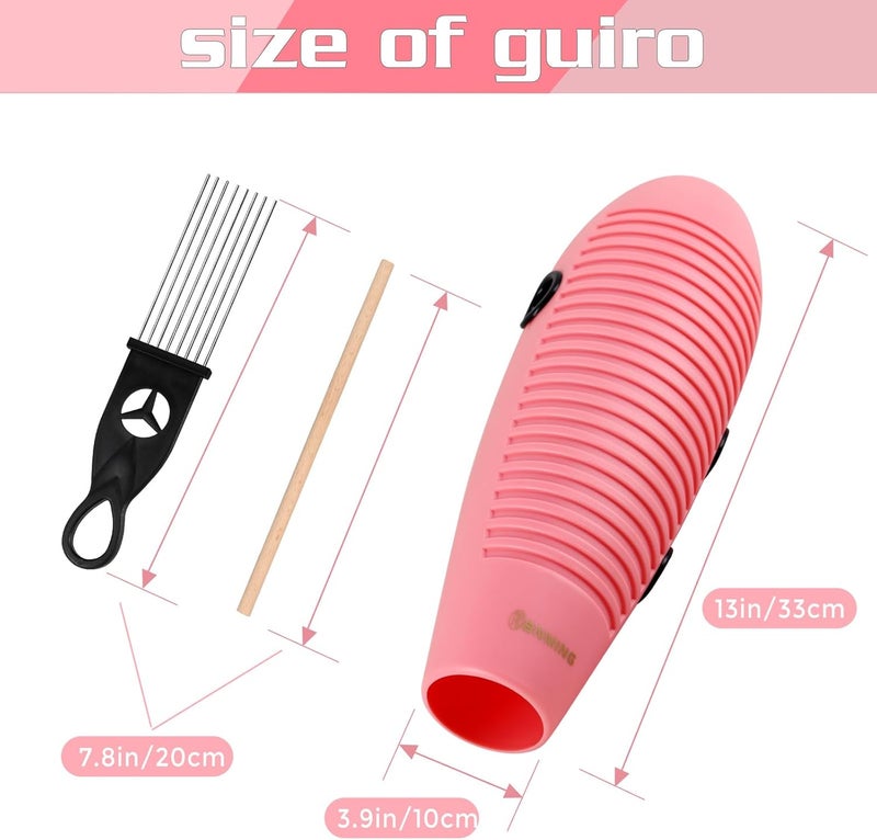 RANMING Guiro Instrument 3.9 x13 Inch Super Guiro Fish Shaped Latin Percussion Instrument with 2 Scraper Musical Training Tool for Beginners and Music Lover(Pink) - Image 2